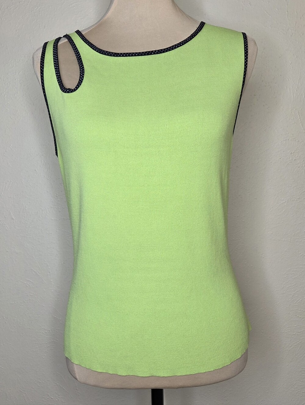 Y2K Chartreuse Cutout Shoulder Sleeveless Knit Top Large Sharon Young Lime Green
